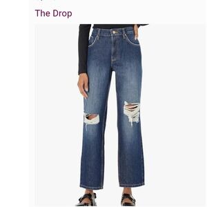 The Drop Women's‎ Luca Dark Wash Ripped Knee High Waist Straight Leg Jeans
